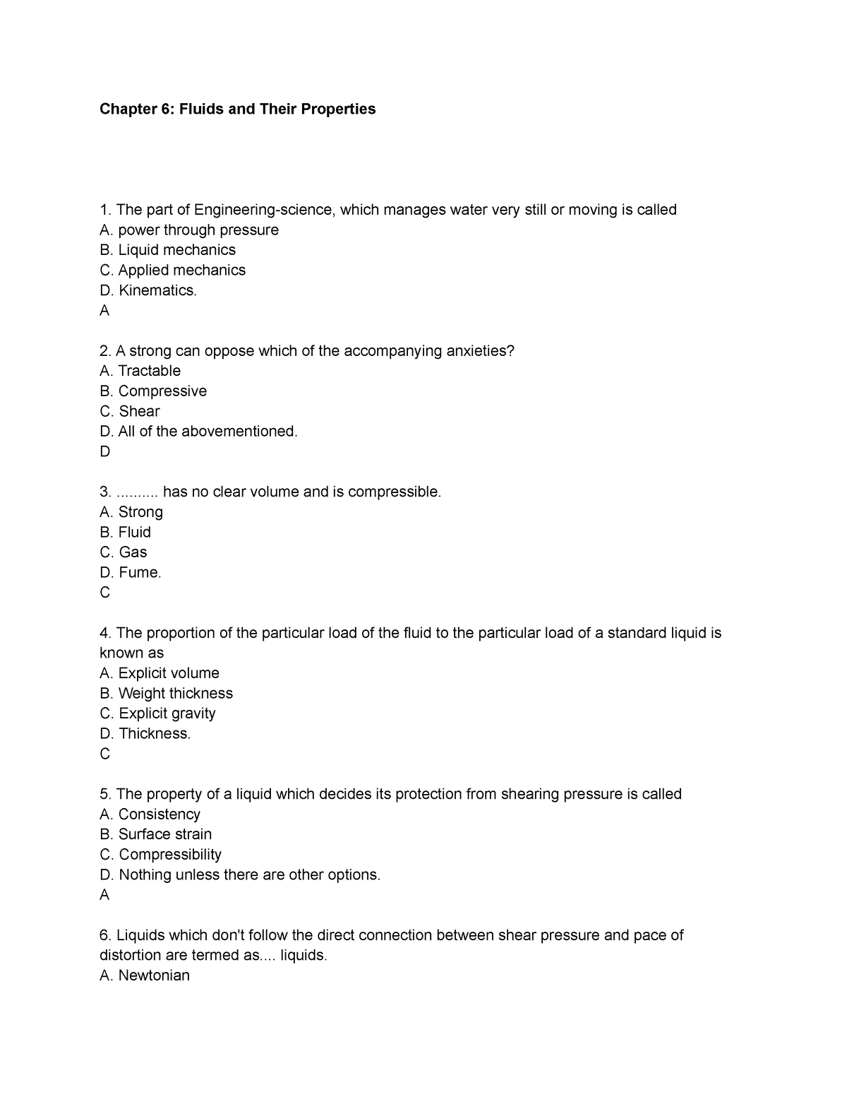 Chapter 6 Fluids And Their Properties - Chapter 6: Fluids And Their ...