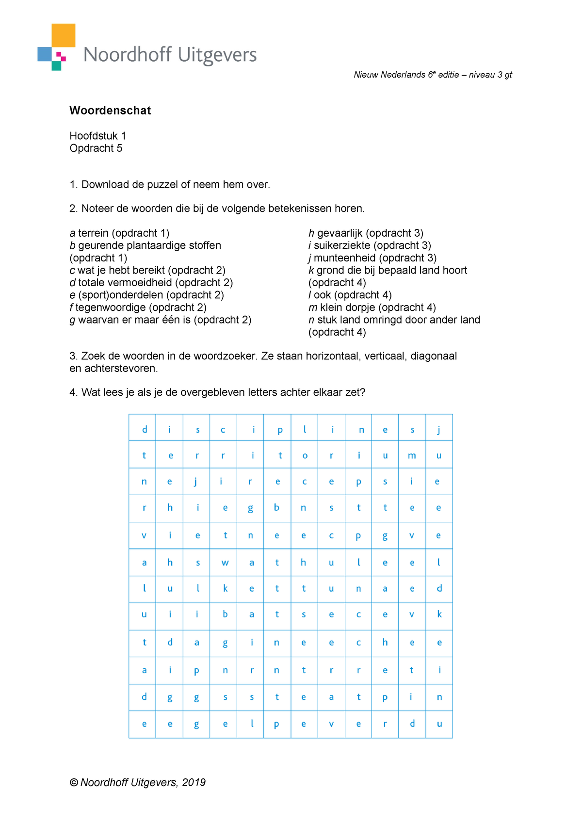 Nn6 3gt H1 Ws Opdr5 Woordzoeker - Nieuw Nederlands 6e Editie – Niveau 3 ...