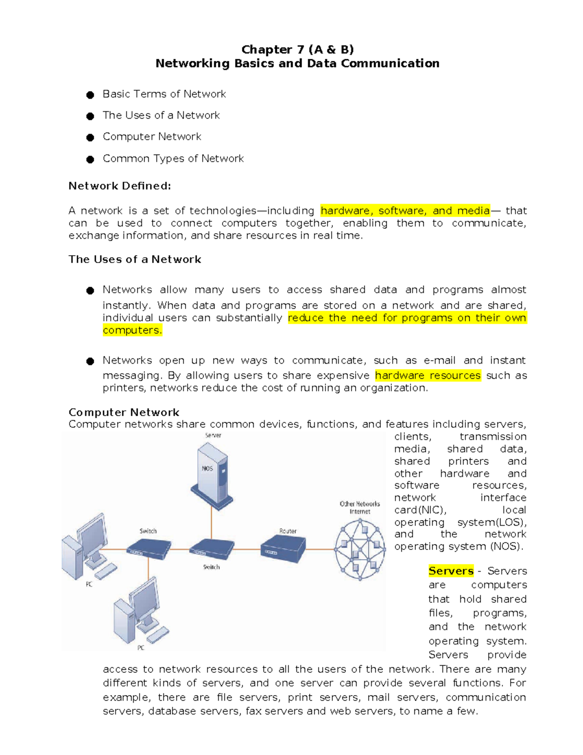 Chapter 7 (A B) - Important Note - Chapter 7 (A & B) Networking Basics ...