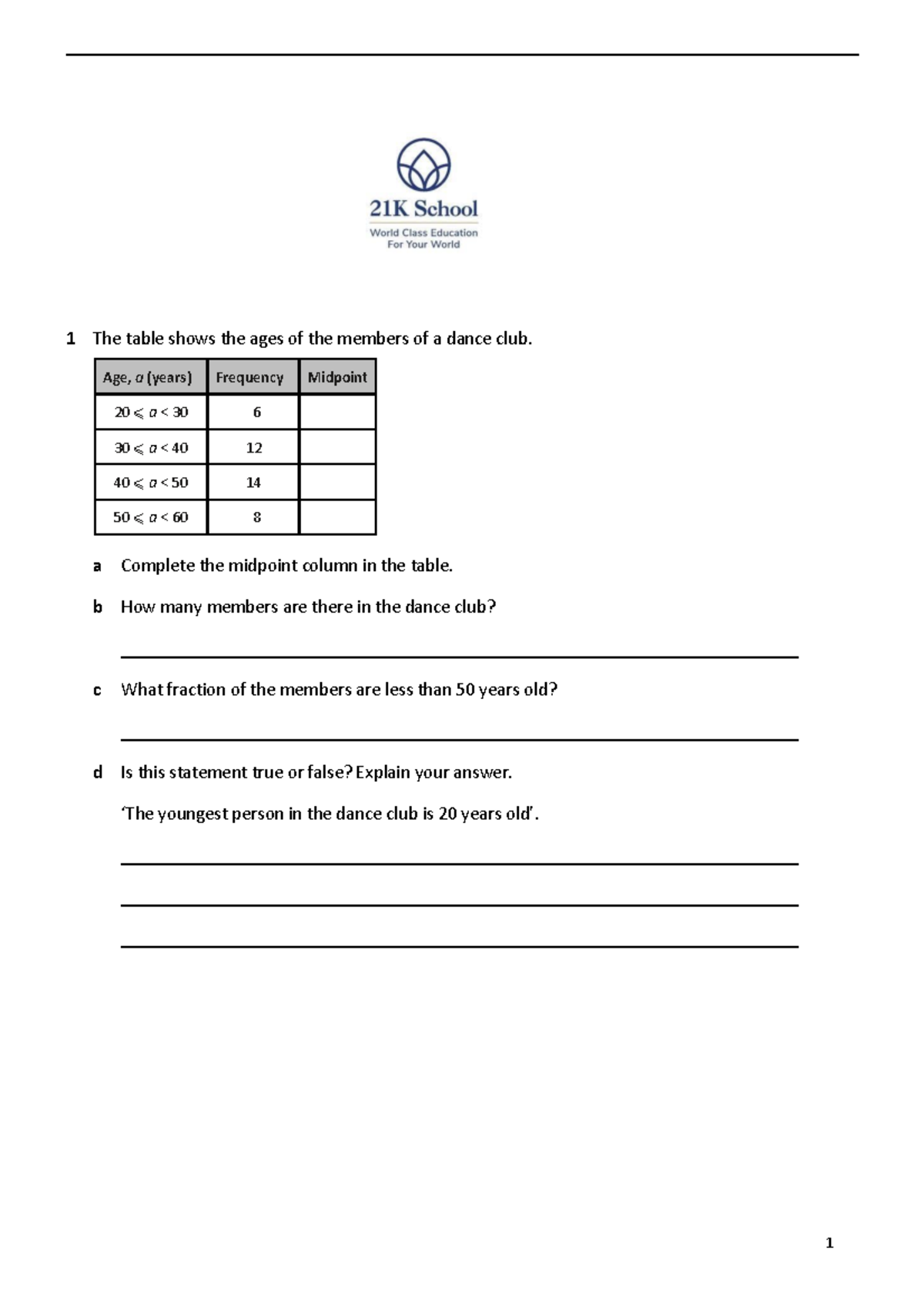 Chapter+15+-+Revision+Sheet - 1 The table shows the ages of the members ...