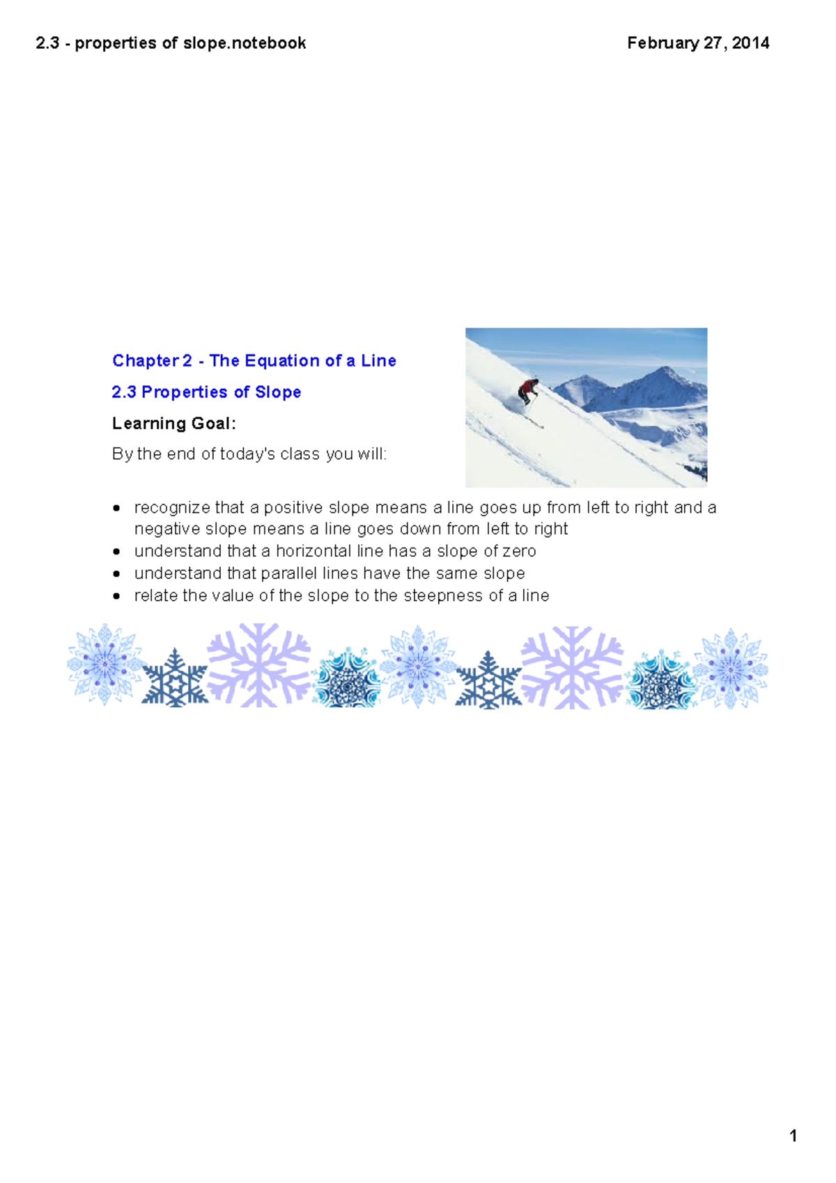 2.3 properties of slope Chapter 2 The Equation of a Line 2