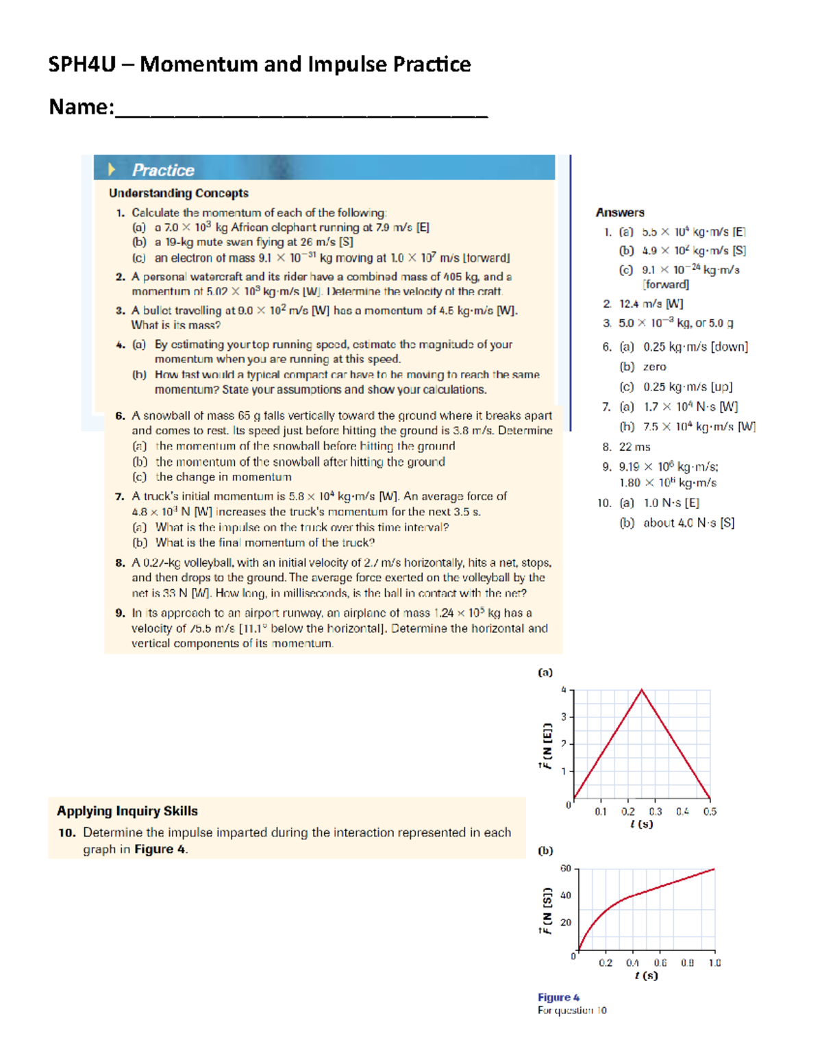 Impulse And Momentum Practice - PHYS117 - SPH4U – Momentum And Impulse ...