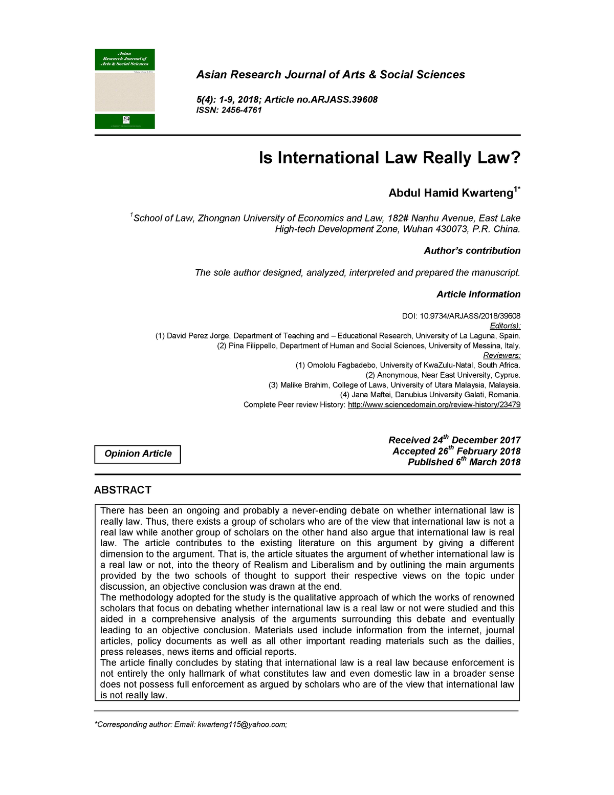 International Law Is Law - *Corresponding Author: Email: Kwarteng115 ...