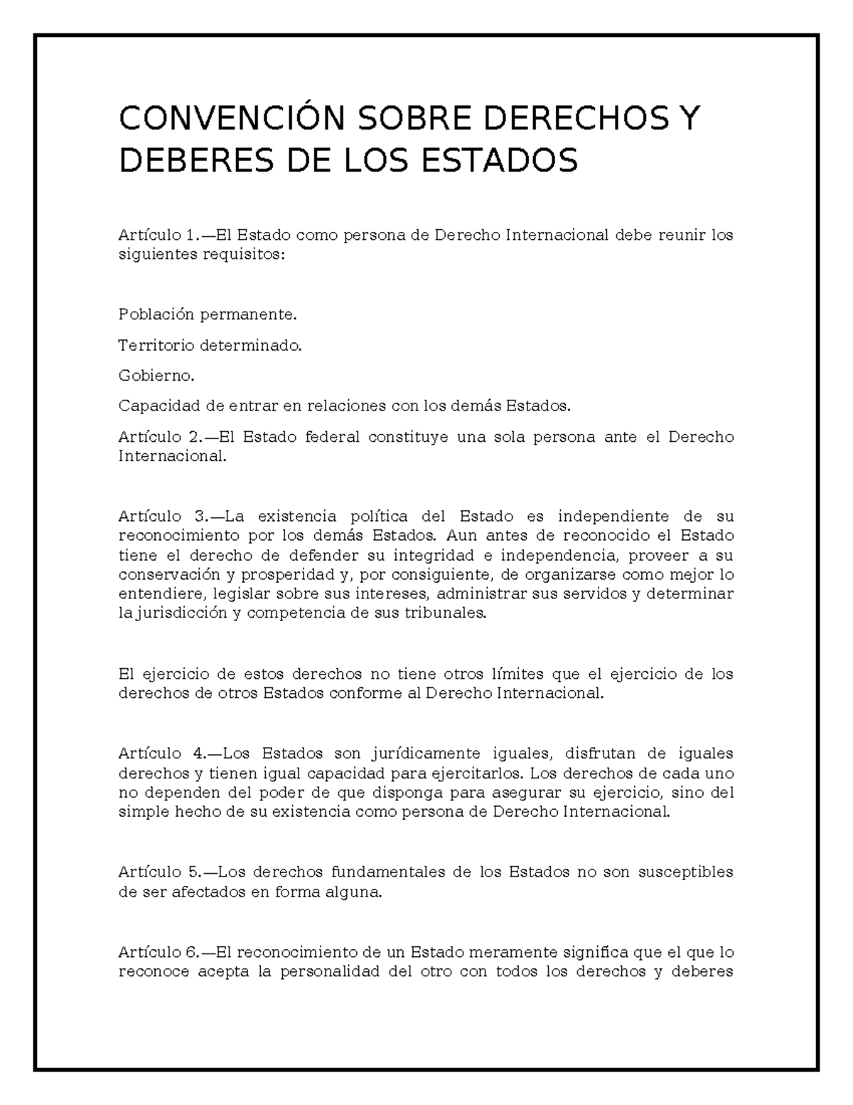 Convención Sobre Derechos Y Deberes DE LOS Estados - CONVENCIÓN SOBRE ...