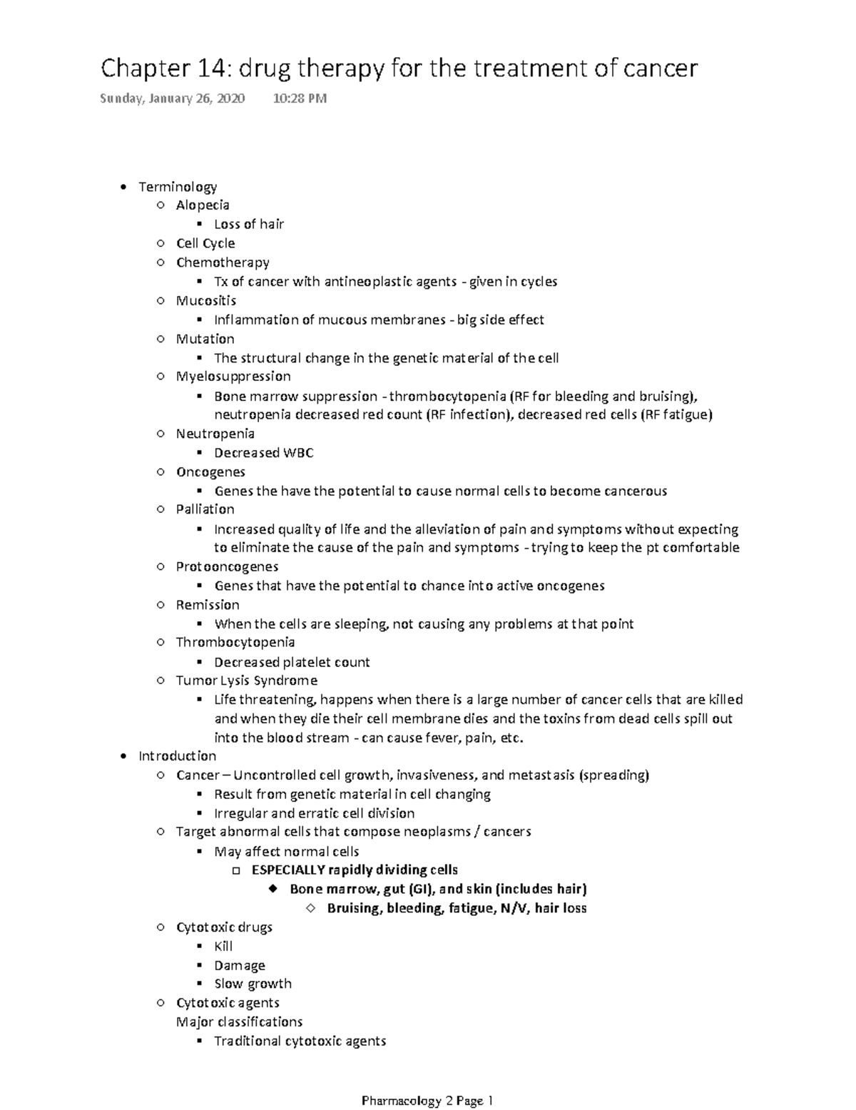 Chapter 14 drug therapy for the treatment of cancer Terminology