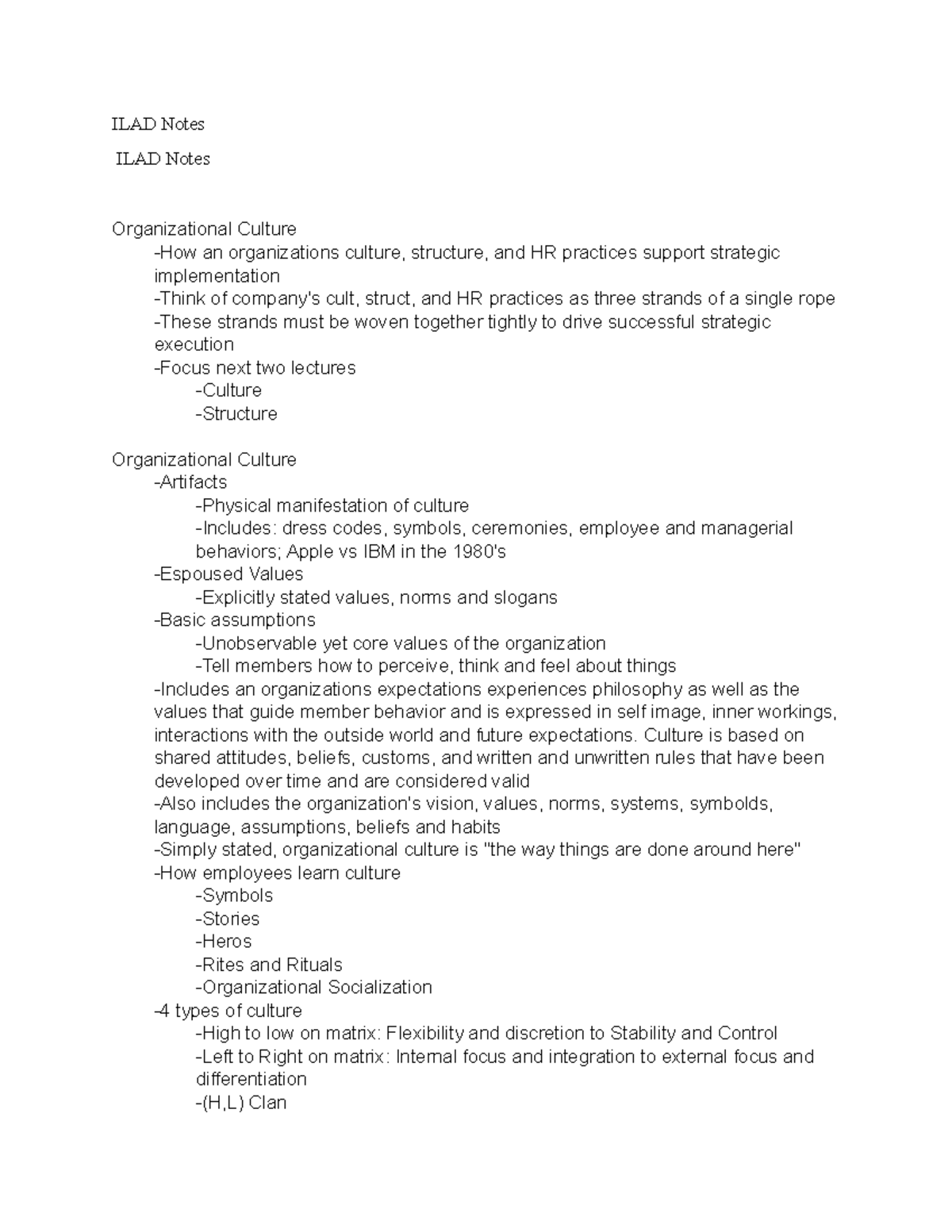 ILAD Notes - ILAD Notes ILAD Notes Organizational Culture -How an ...