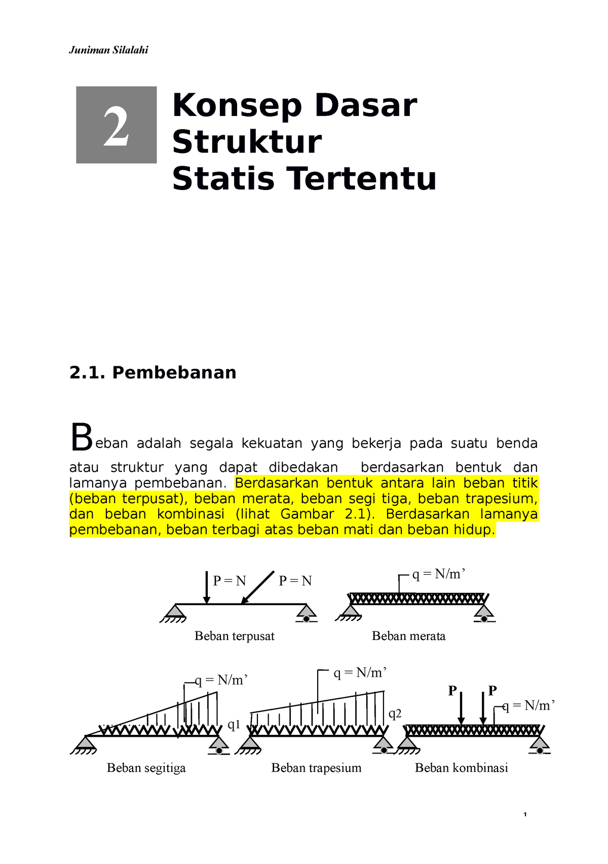 BAB-2-1 - Bab 2 - Konsep Dasar Struktur Statis Tertentu 2. Pembebanan ...