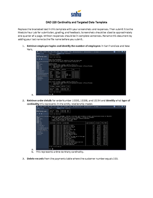 DAD 220 Module Four Major Activity Database Documentation Template ...