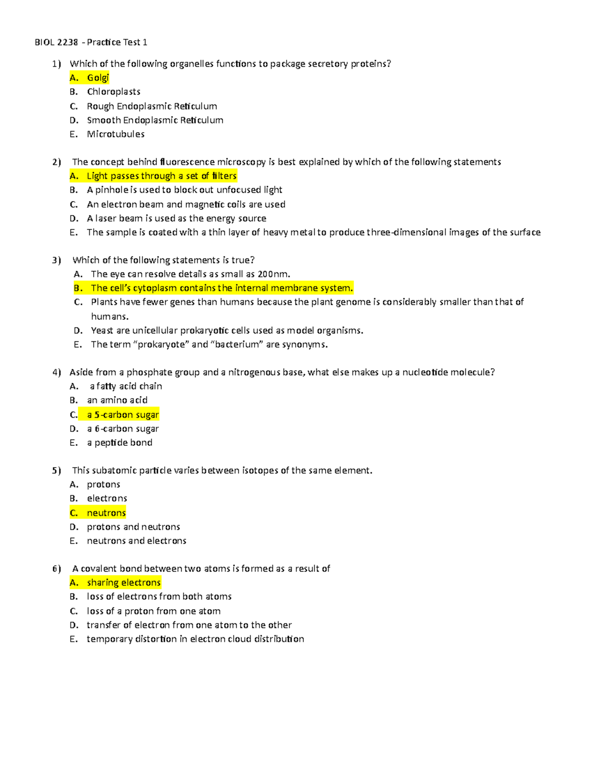 Practice Test 1 - Study Guide Questions - BIOL 2238 - Practice Test 1 ...