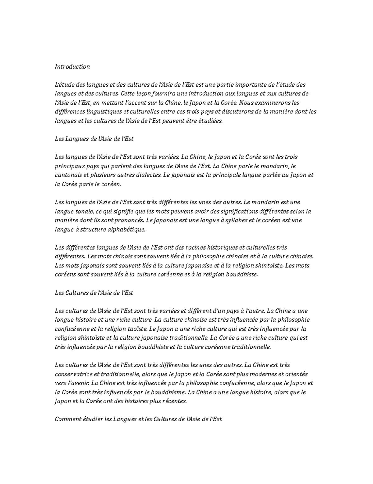 East Asian Languages and Cultures Study Notes - Introduction L’étude ...