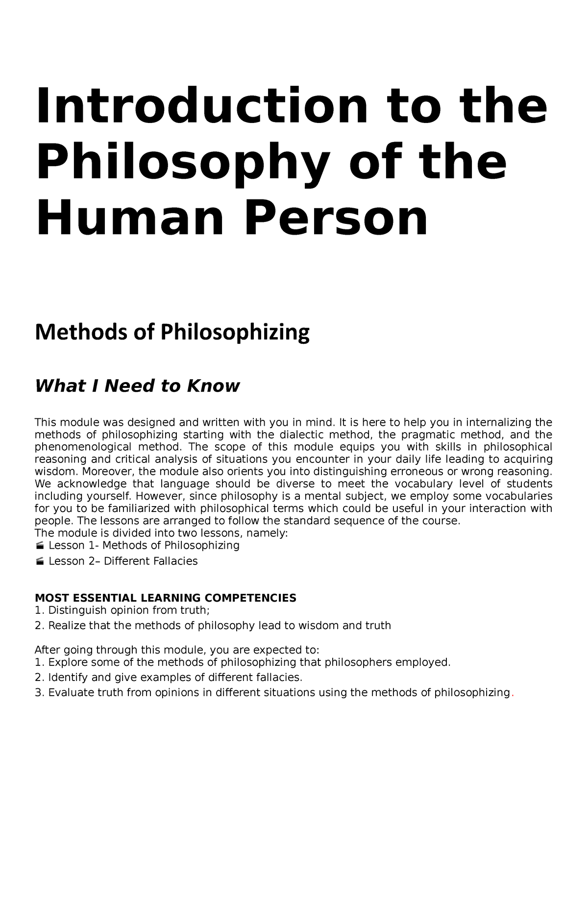 Philo Q1 Mod 22 Methods Of Philosophizing Introduction To The Philosophy Of The Human Person 5382