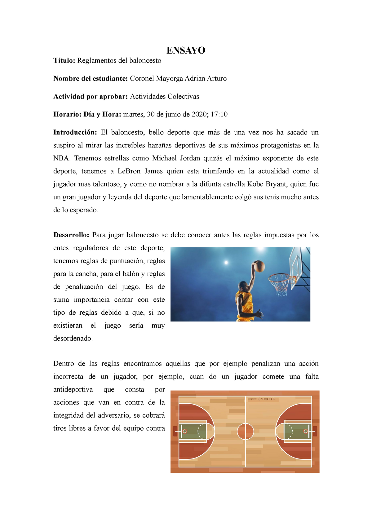 Reglamentación DEL Baloncesto - ENSAYO Título: Reglamentos del baloncesto  Nombre del estudiante: - Studocu