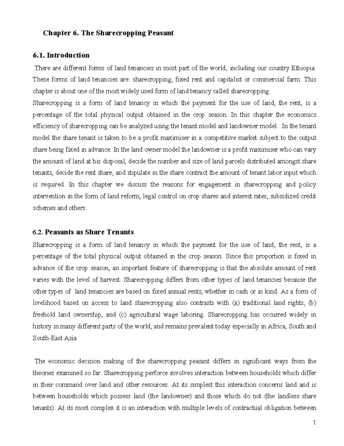 Agri-6 - It's good note - Chapter 6. The Sharecropping Peasant 6 ...