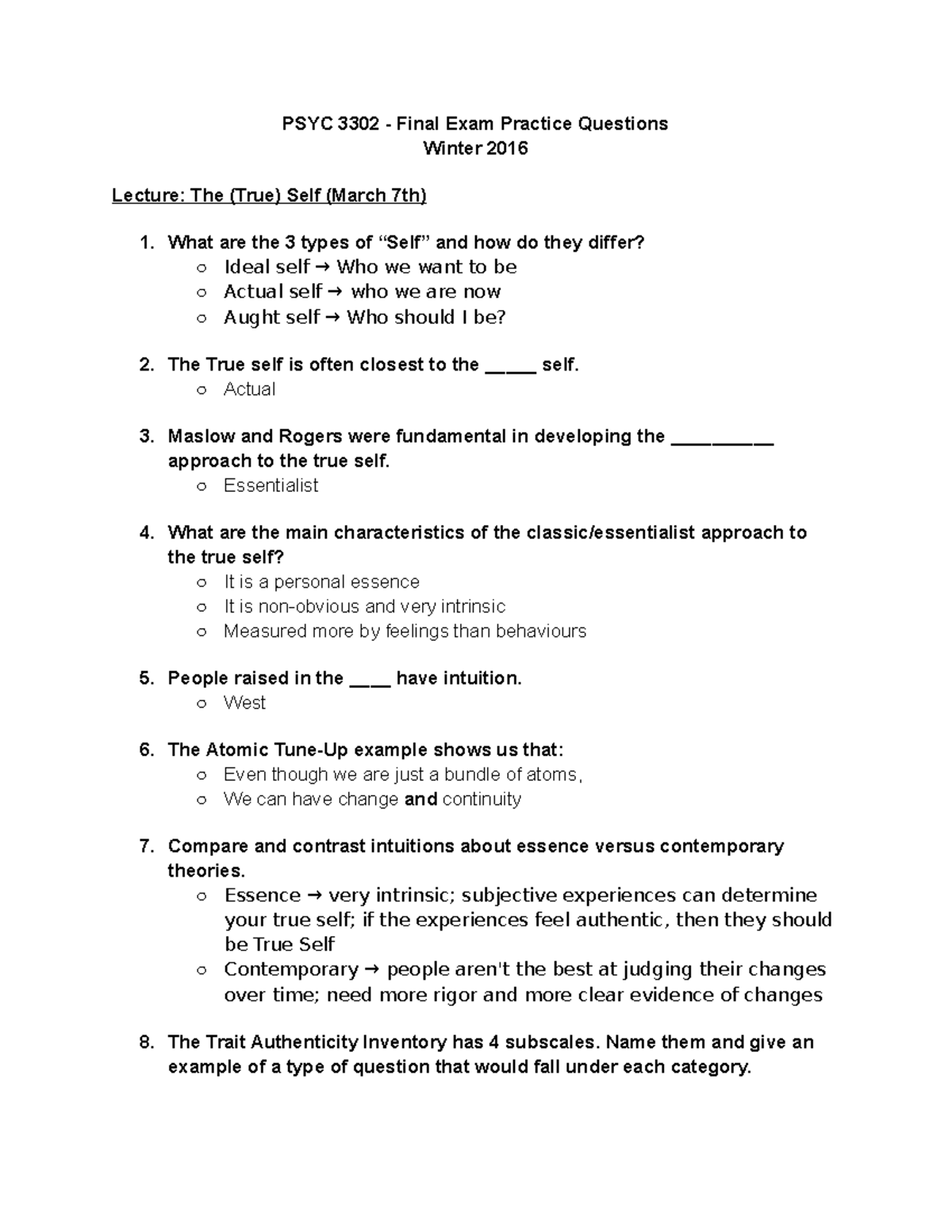 PSYC 3302 Practice Final - PSYC 3302 - Final Exam Practice Questions ...