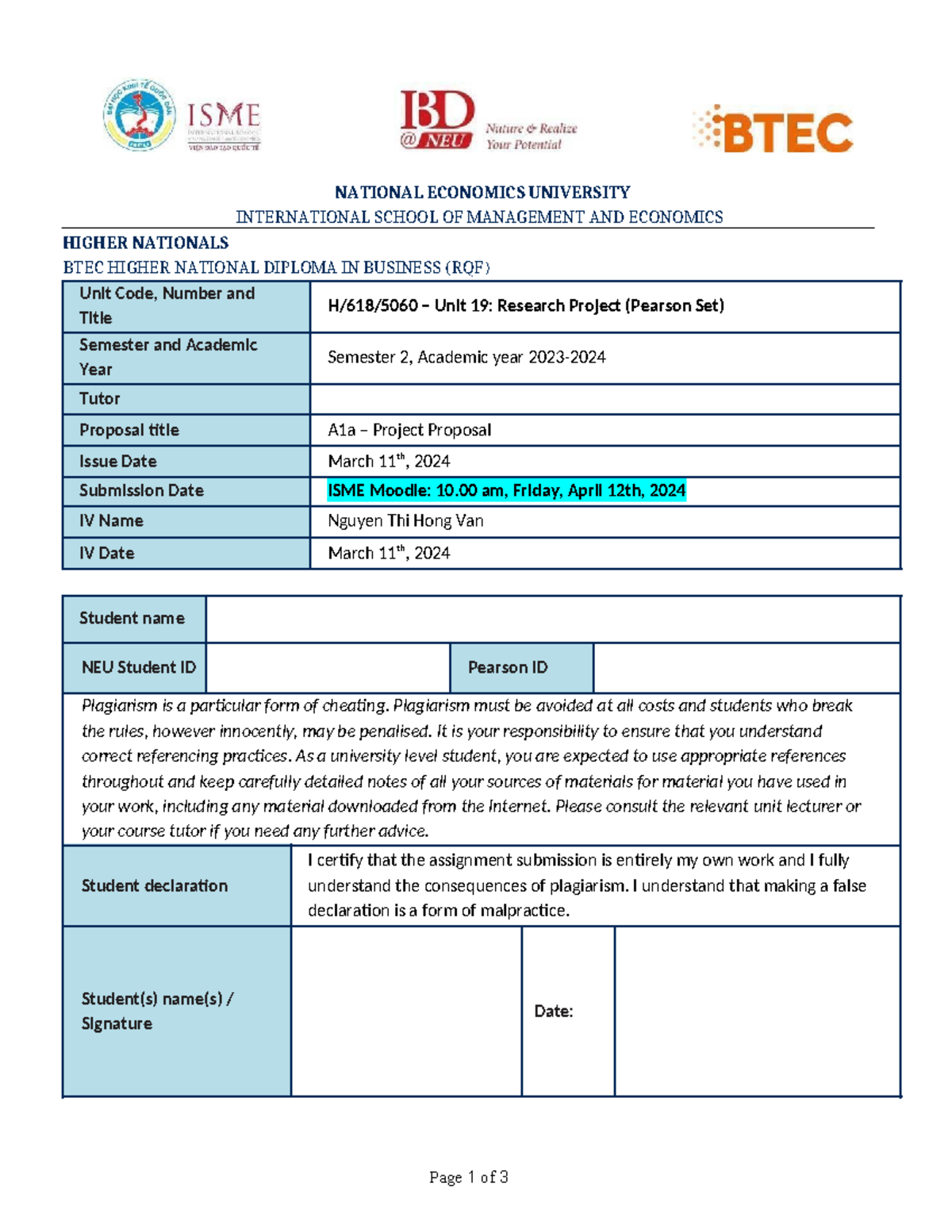 RP A1a Proposal S2-23 - Brief - NATIONAL ECONOMICS UNIVERSITY ...