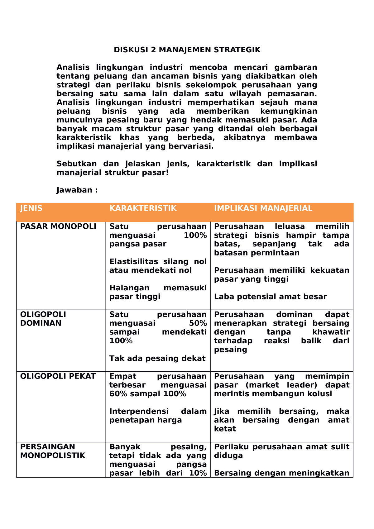 Diskusi 2 Manajemen Strategik - DISKUSI 2 MANAJEMEN STRATEGIK Analisis ...