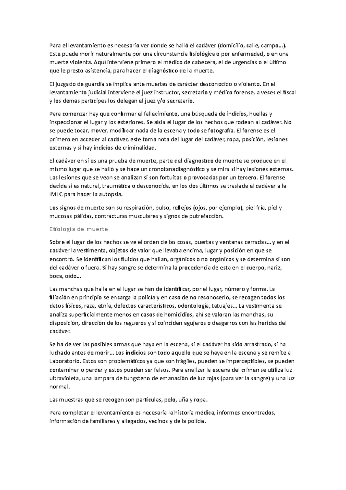 Levantamiento y autopsia del cadáver - Para el levantamiento es ...