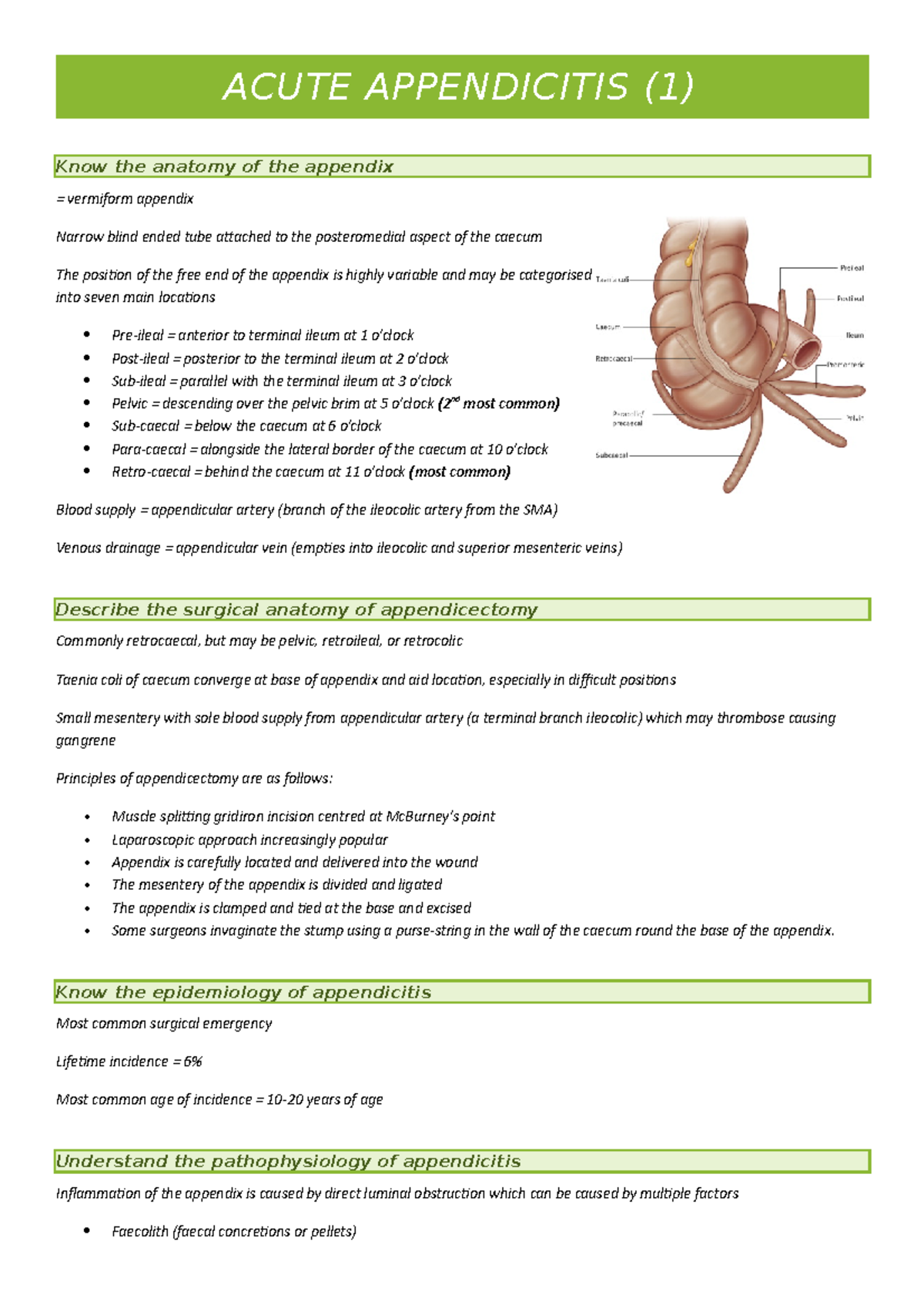 Acute Appedicitis - Summary Medicine - ACUTE APPENDICITIS (1) Know The ...