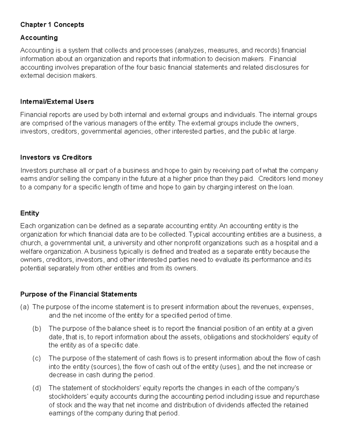 Chapter 1 Concepts - Lecture notes 1 - Chapter 1 Concepts Accounting ...