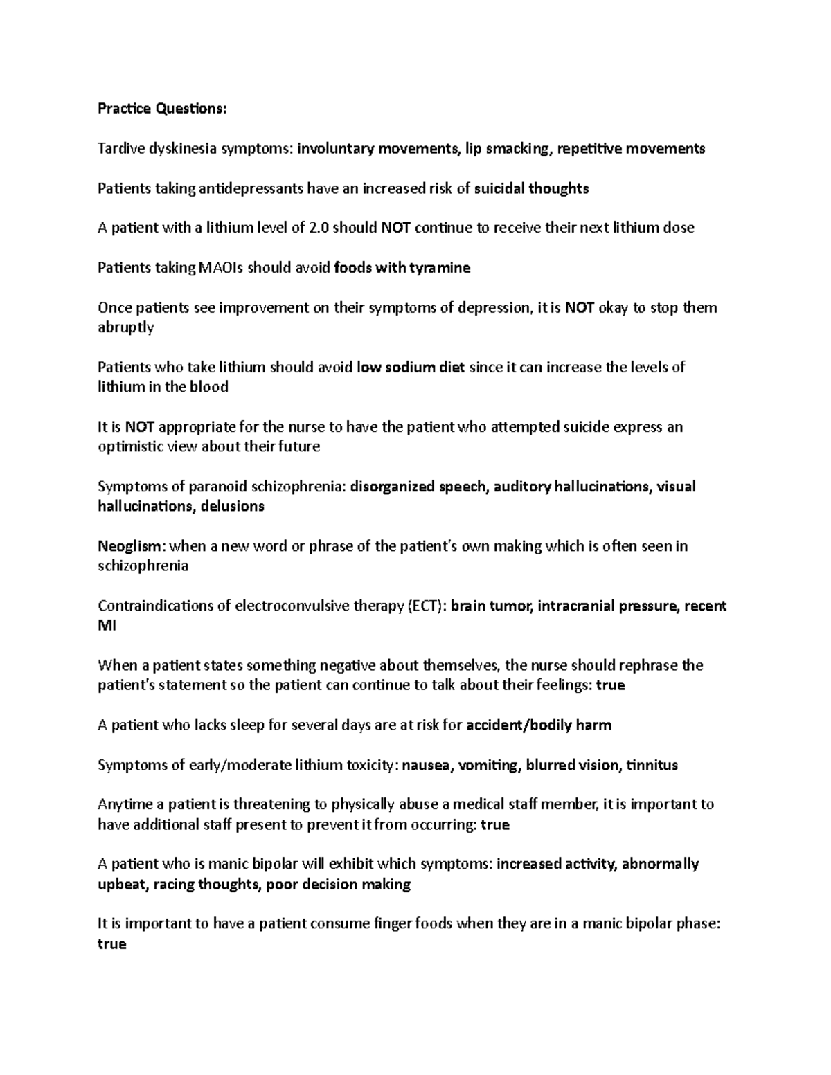 Concept Clarification 2-1 - Practice Questions: Tardive dyskinesia ...