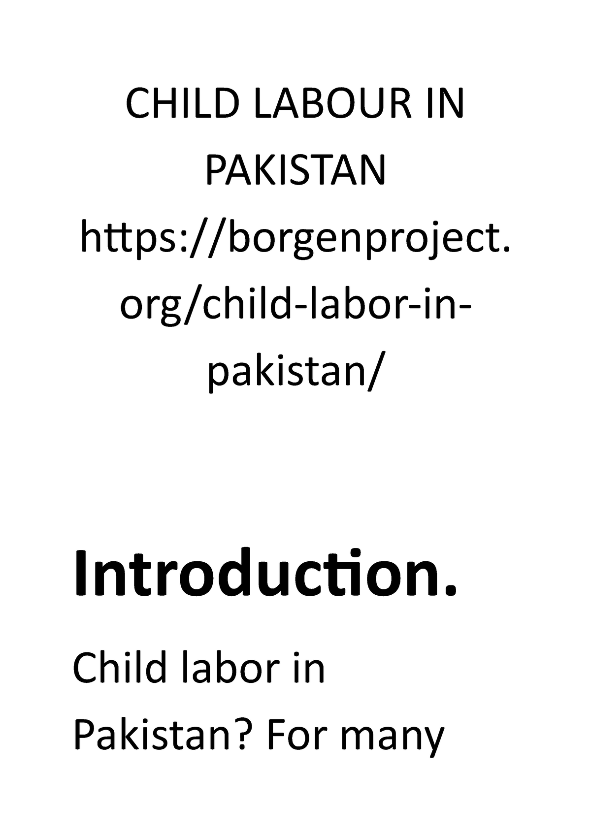 child labour in pakistan assignment pdf