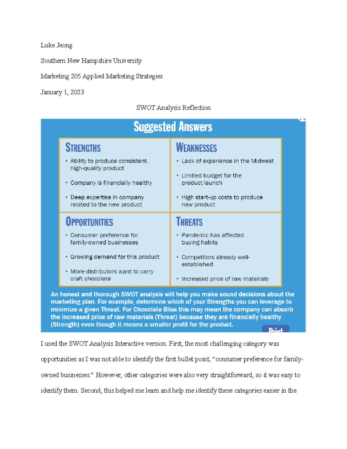 MTK 205 Module 6 SWOT Analysis Reflection - Luke Jeong Southern New ...