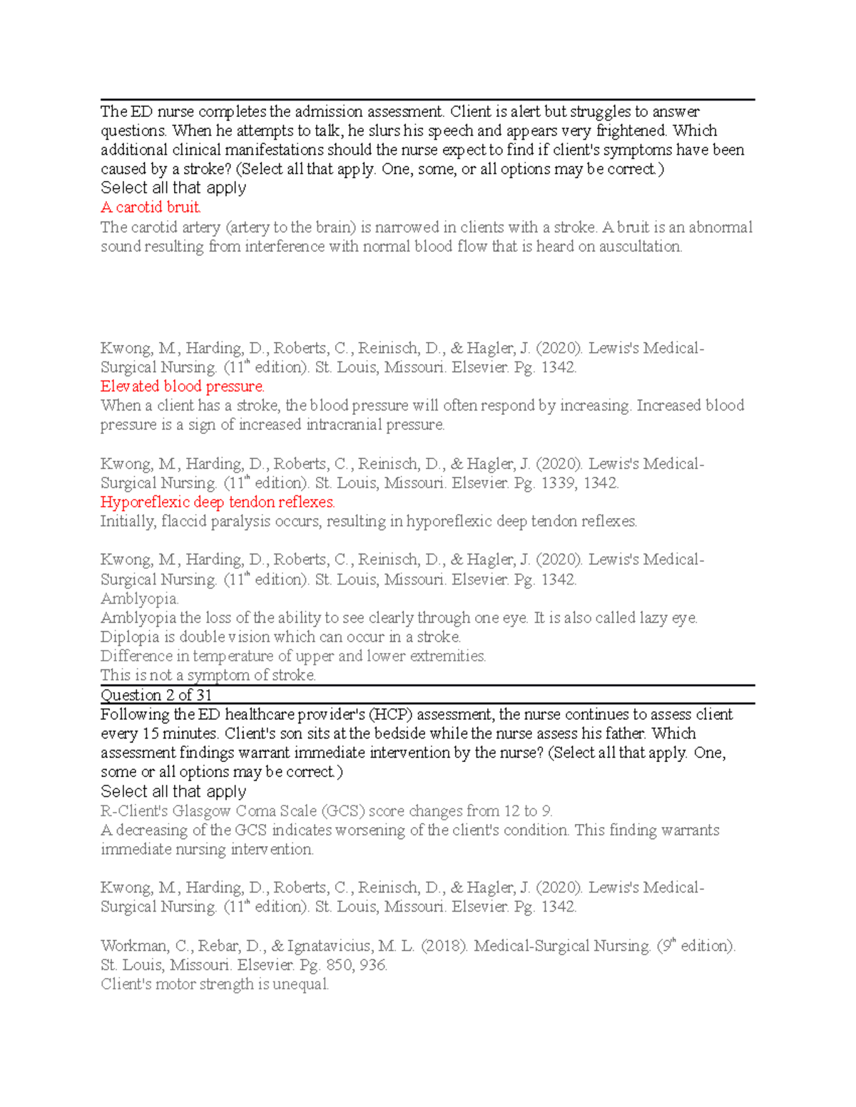 Stroke - Term test prepare - The ED nurse completes the admission ...