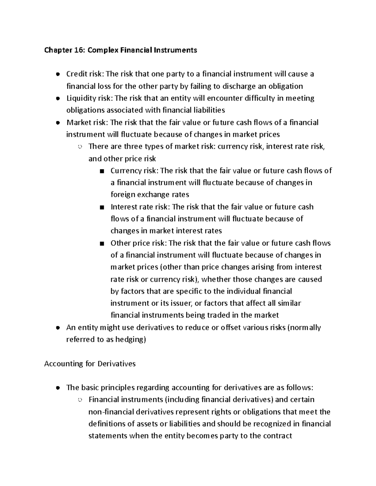 Chapter 16 Notes - Chapter 16: Complex Financial Instruments Credit ...
