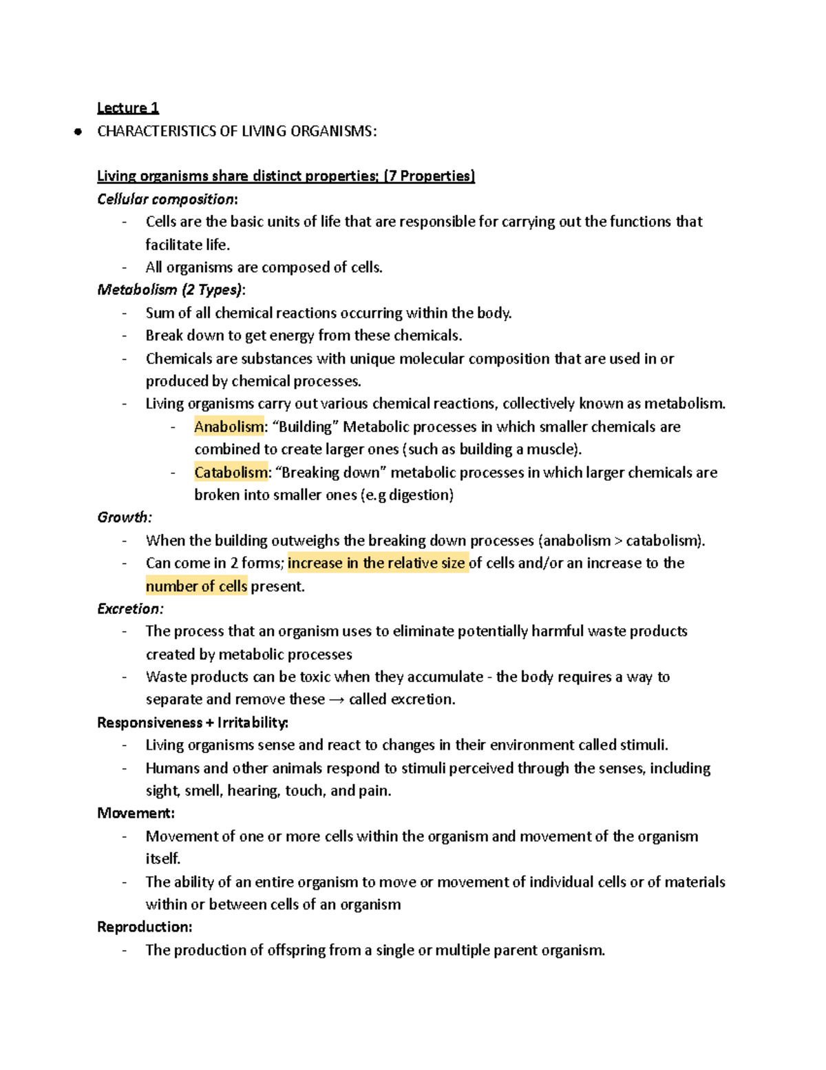 Human Anatomy And Physiology 1 - Lecture 1 CHARACTERISTICS OF LIVING ...