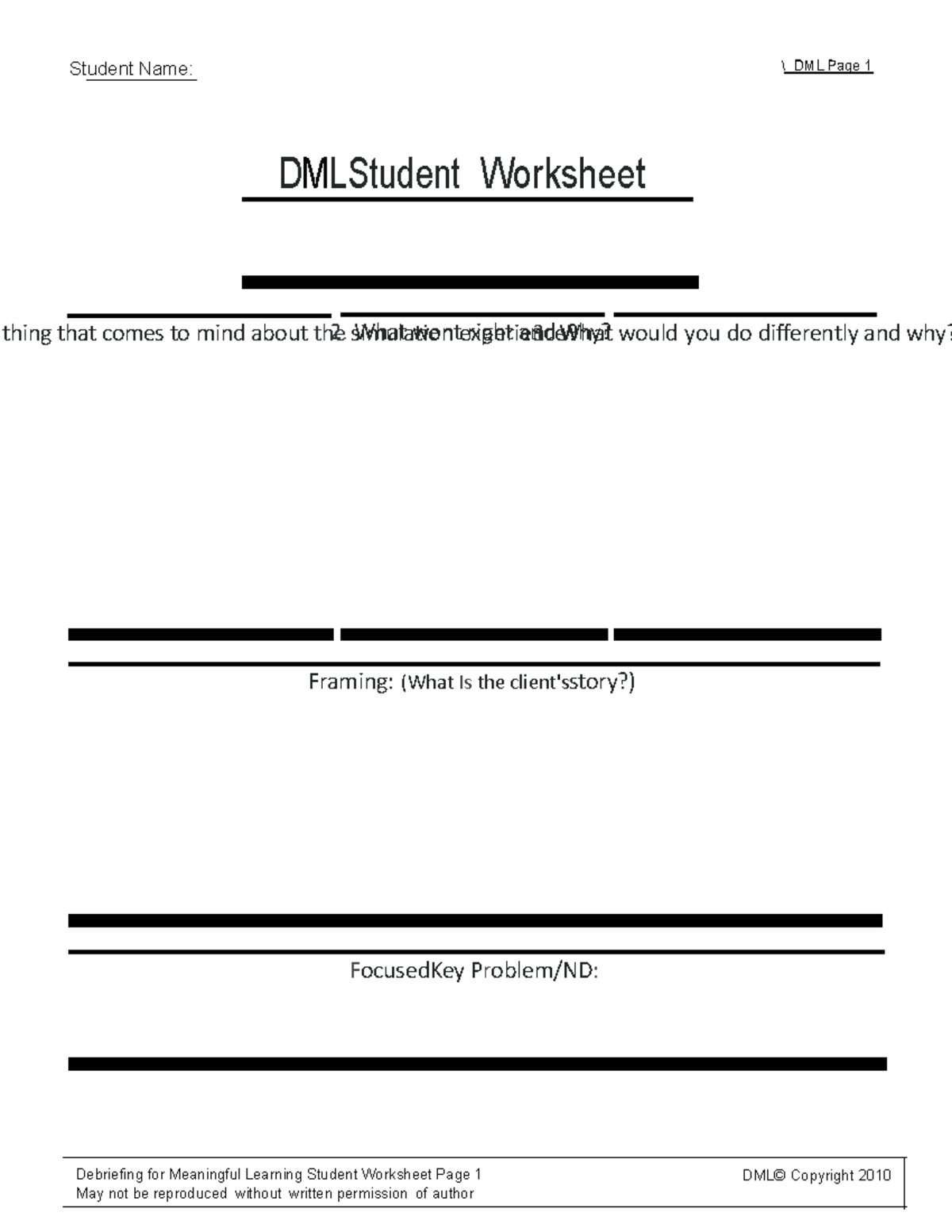 Dml Worksheet Clinical 115 Debriefing For Meaningful Learning