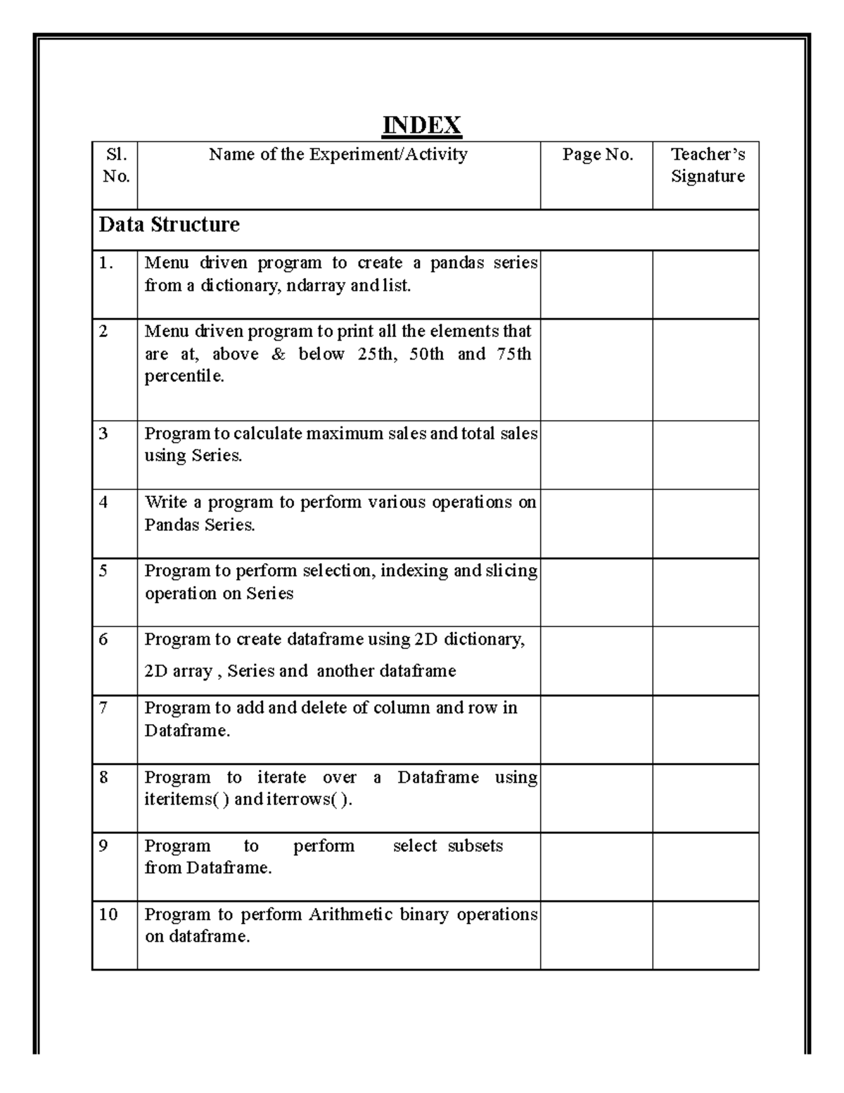Class-xii-ip-practical-file questions 24-25 - Questions - INDEX Sl. No ...