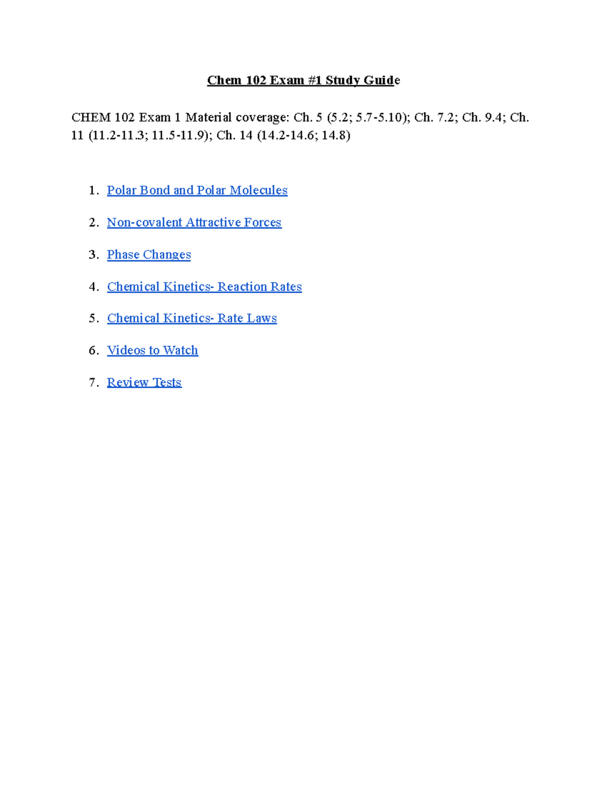 Drexel Chem 102 Winter 2022 Exam 1 Study Guide - CHEM 102 - Studocu