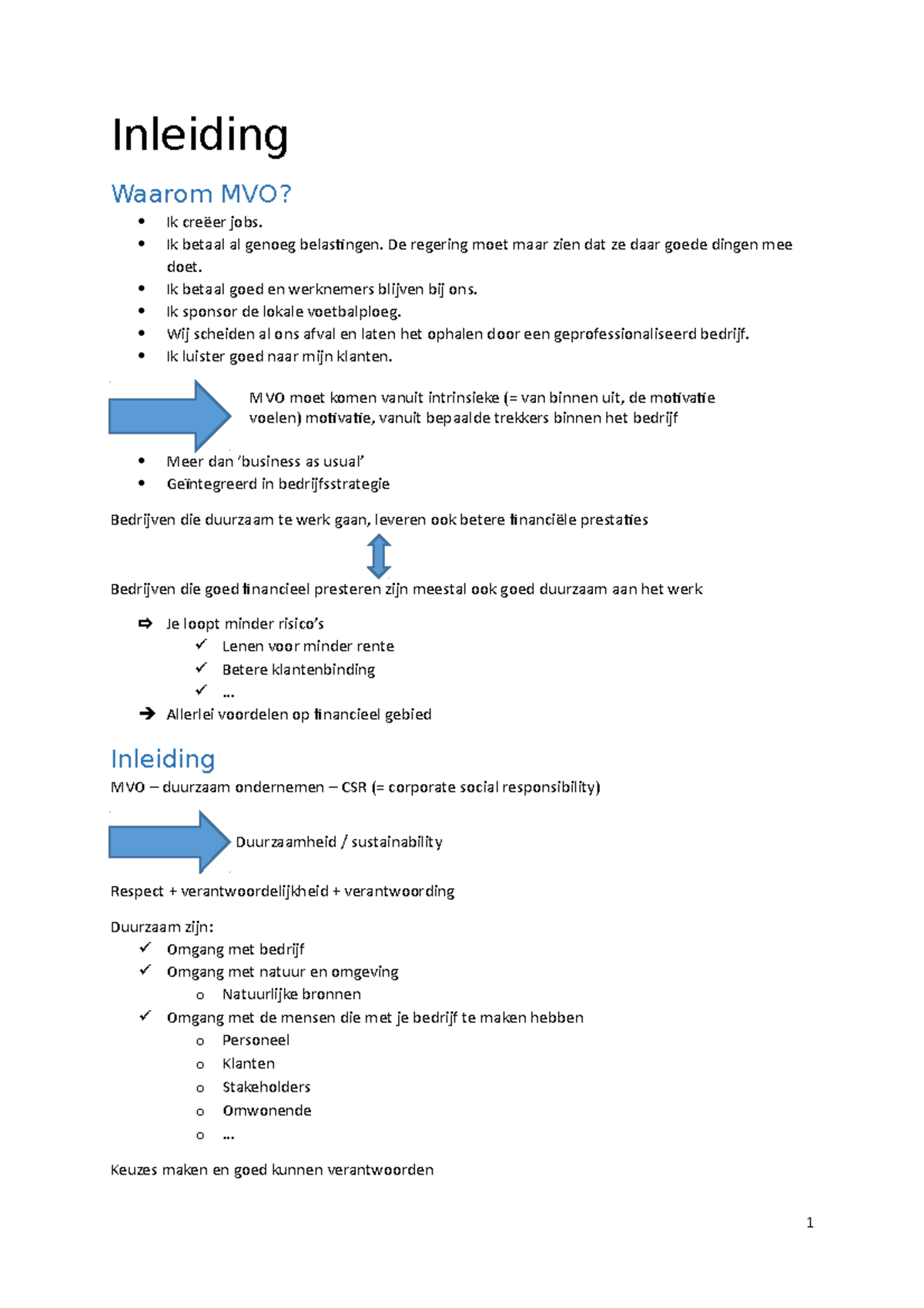 Maatschappelijk Verantwoord Ondernemen Samenvatting - Inleiding Waarom ...