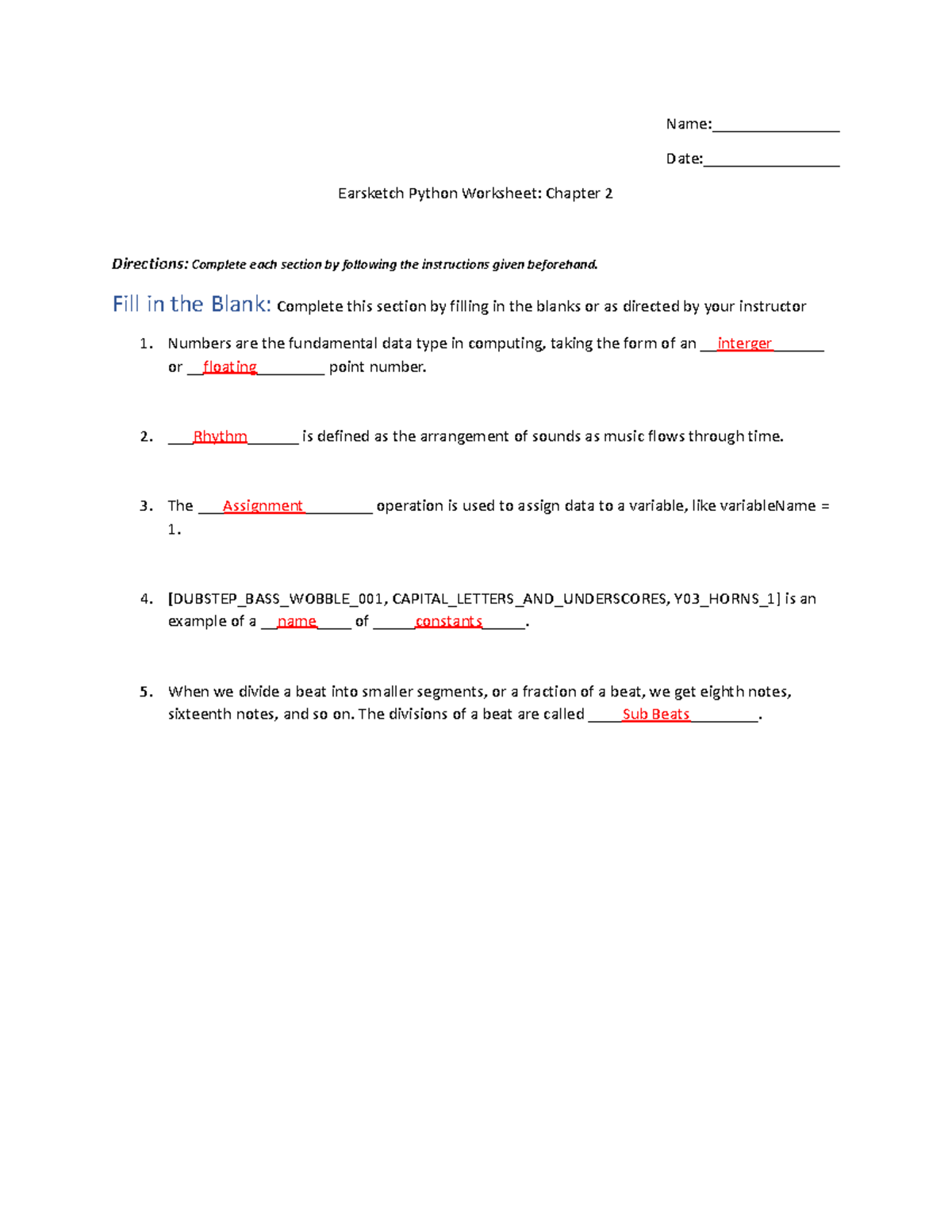 Copy of WS Ear Sketch Chapter 2 Python - Name:_______________ Date ...