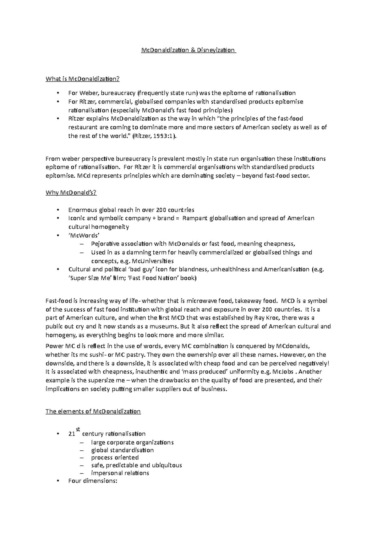 Lecture notes, lecture 2 - ritzer's theory of mcdonaldization and ...