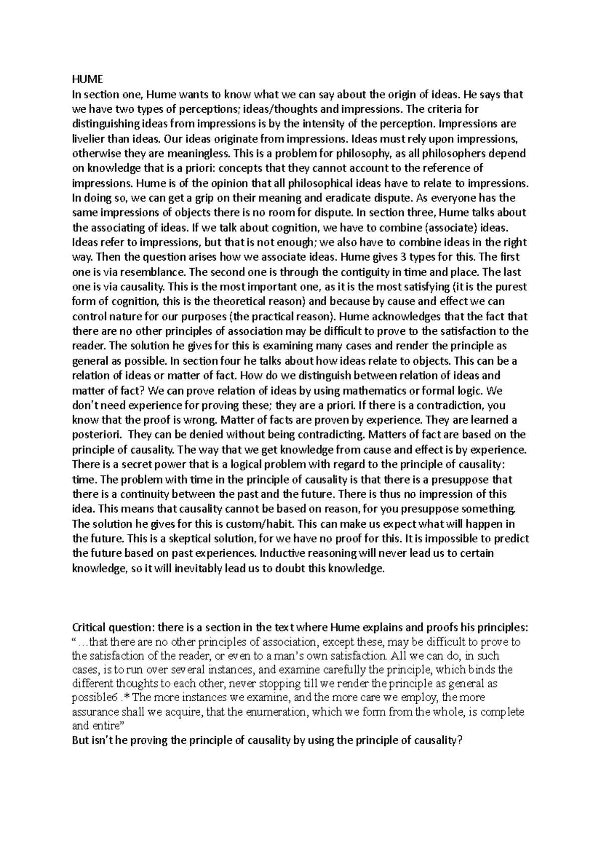 Peer review Hume HUME In section one, Hume wants to know what we can