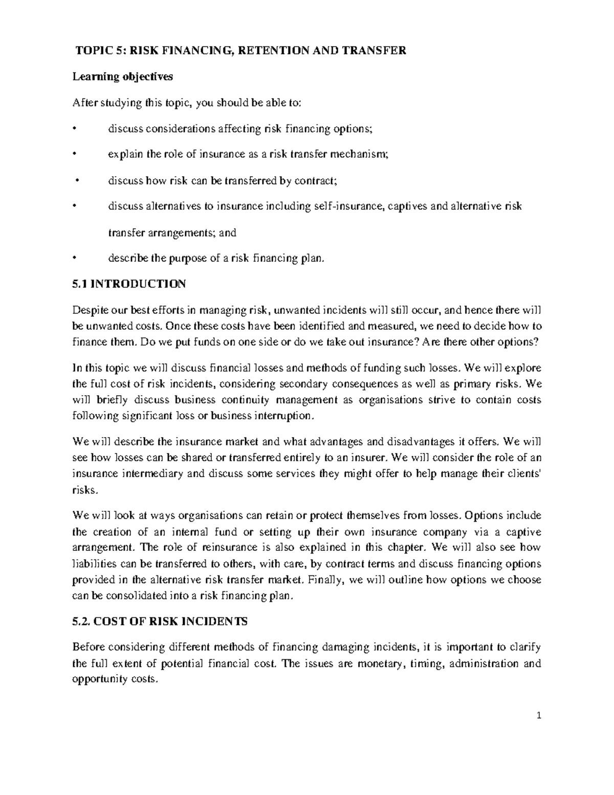 topic-5-risk-financing-retention-and-transfer-topic-5-risk-financing