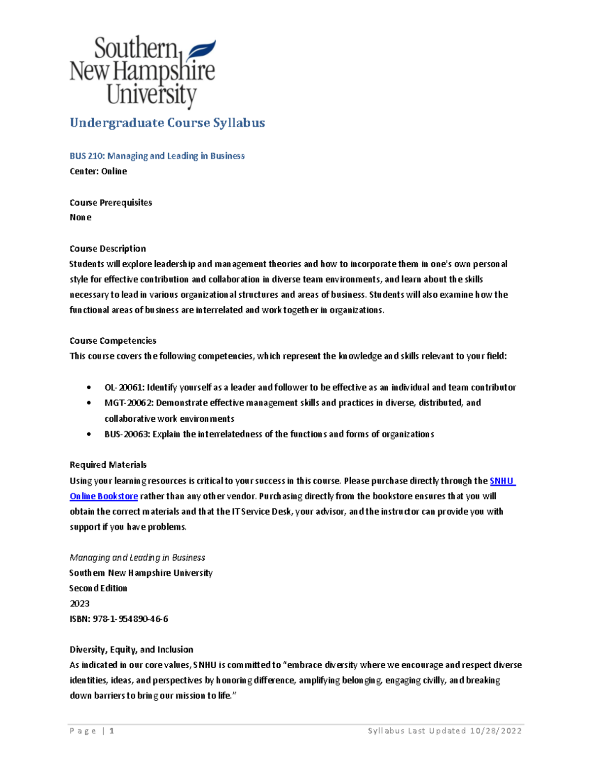 BUS 210 Syllabus - It will help with assignment. - Undergraduate Course ...