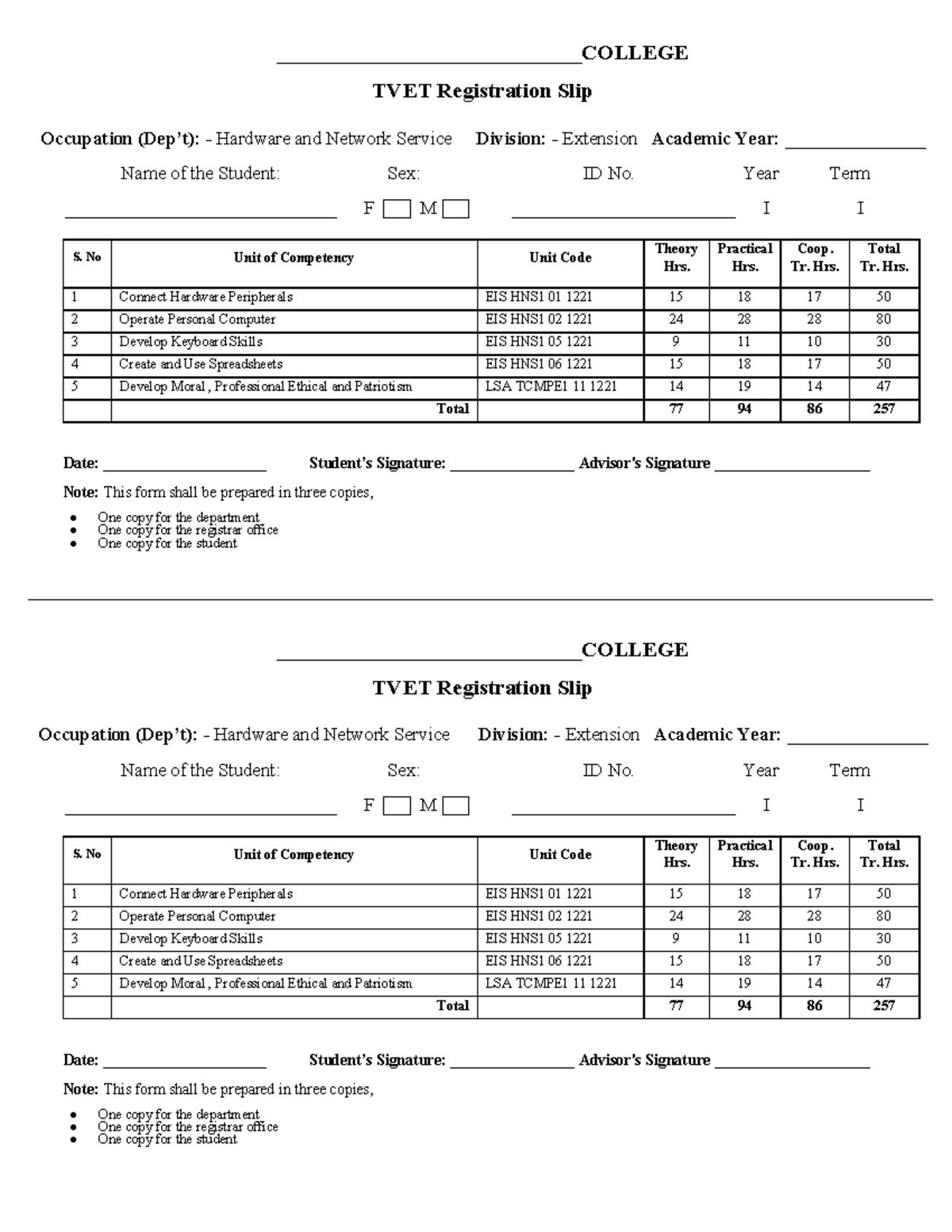 Hardware and Network Servicing Slip Extension Year I Term I - Computer ...