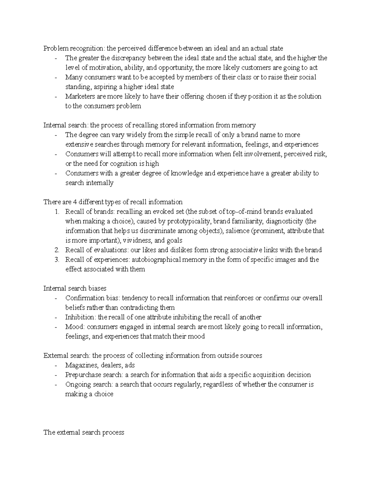 Chapter 7 Problem Recognition and Information Search Notes Problem