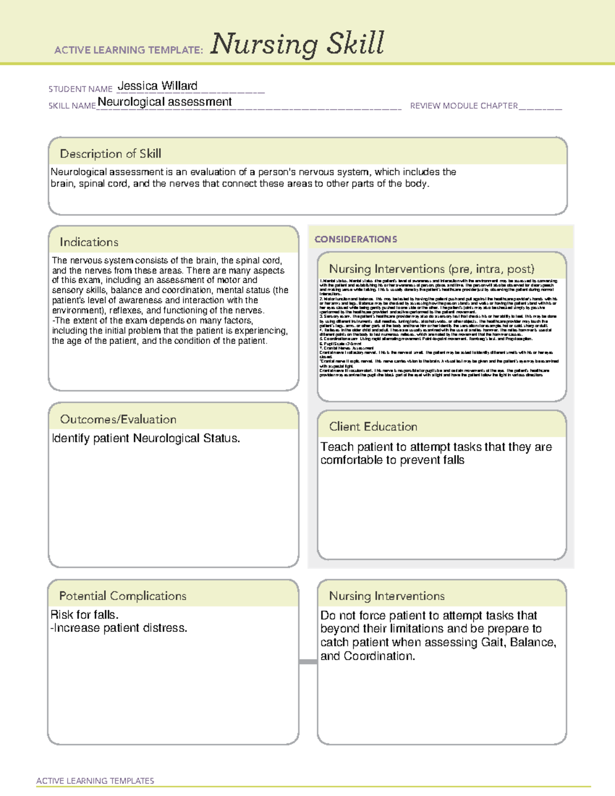 Neurological assessment ACTIVE LEARNING TEMPLATES Nursing Skill