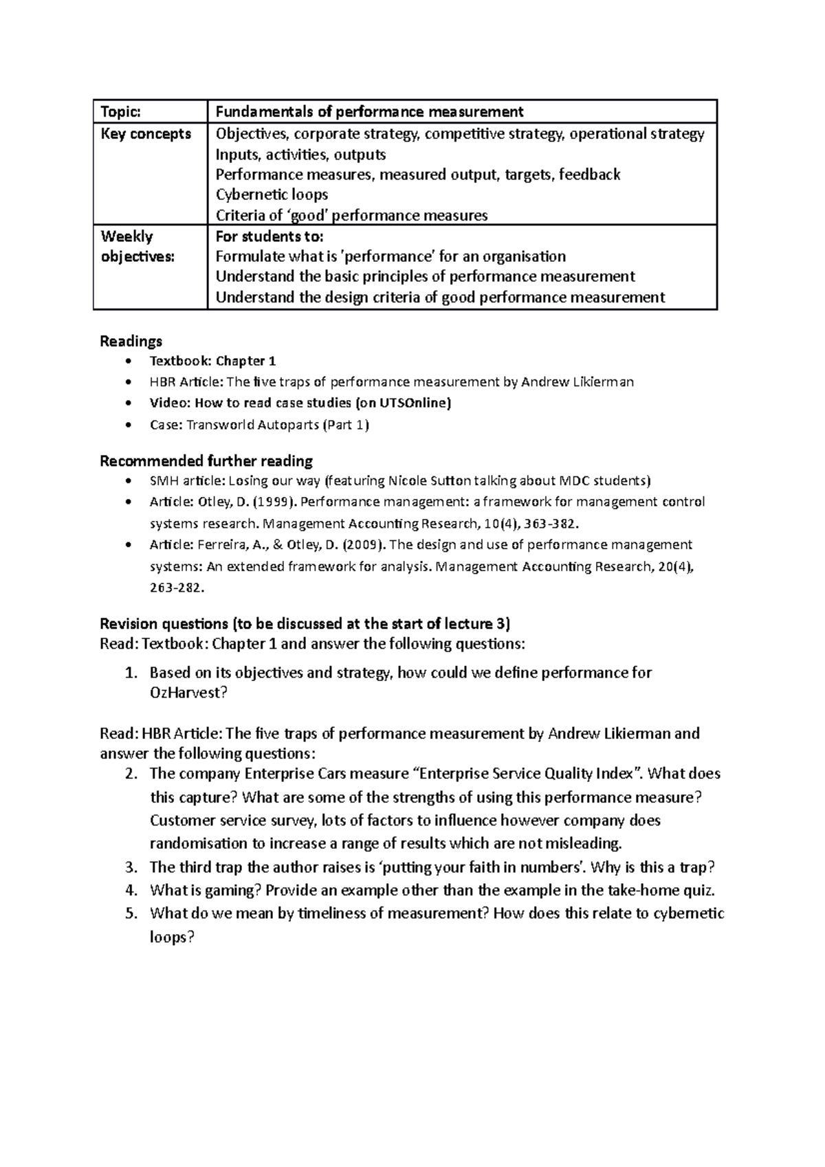 MDC WEEK 3 Homework - Topic: Fundamentals of performance measurement ...