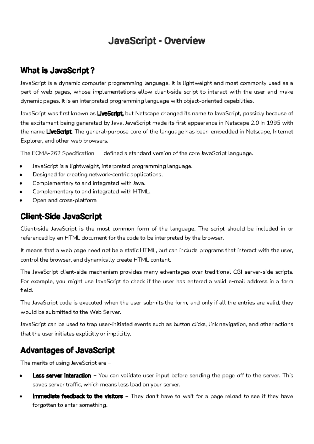 Java Script Overview JavaScript Over view What is JavaScript