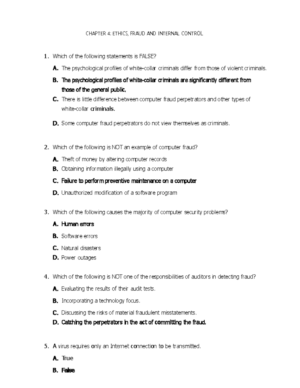 AIS - Activity - Accounting Information System - C HAP TER 4 : ET HICS ...