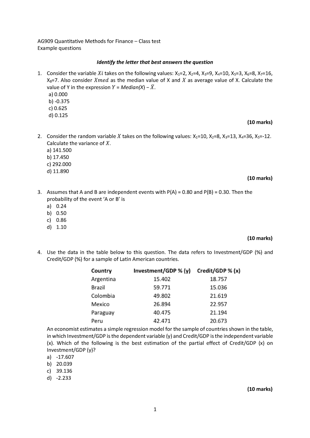 AG909 QMF Class Test Sample Questions AG909 Strath Studocu