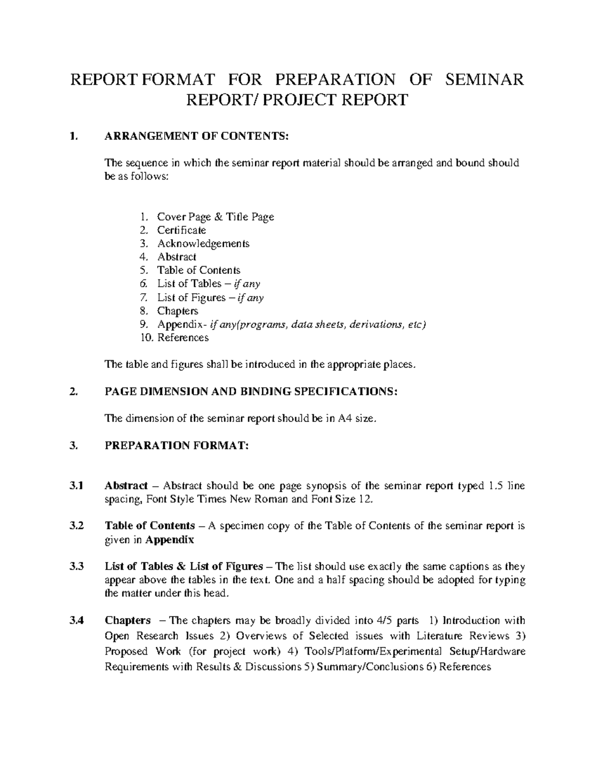 Report Format Project Seminar - REPORT FORMAT FOR PREPARATION OF ...