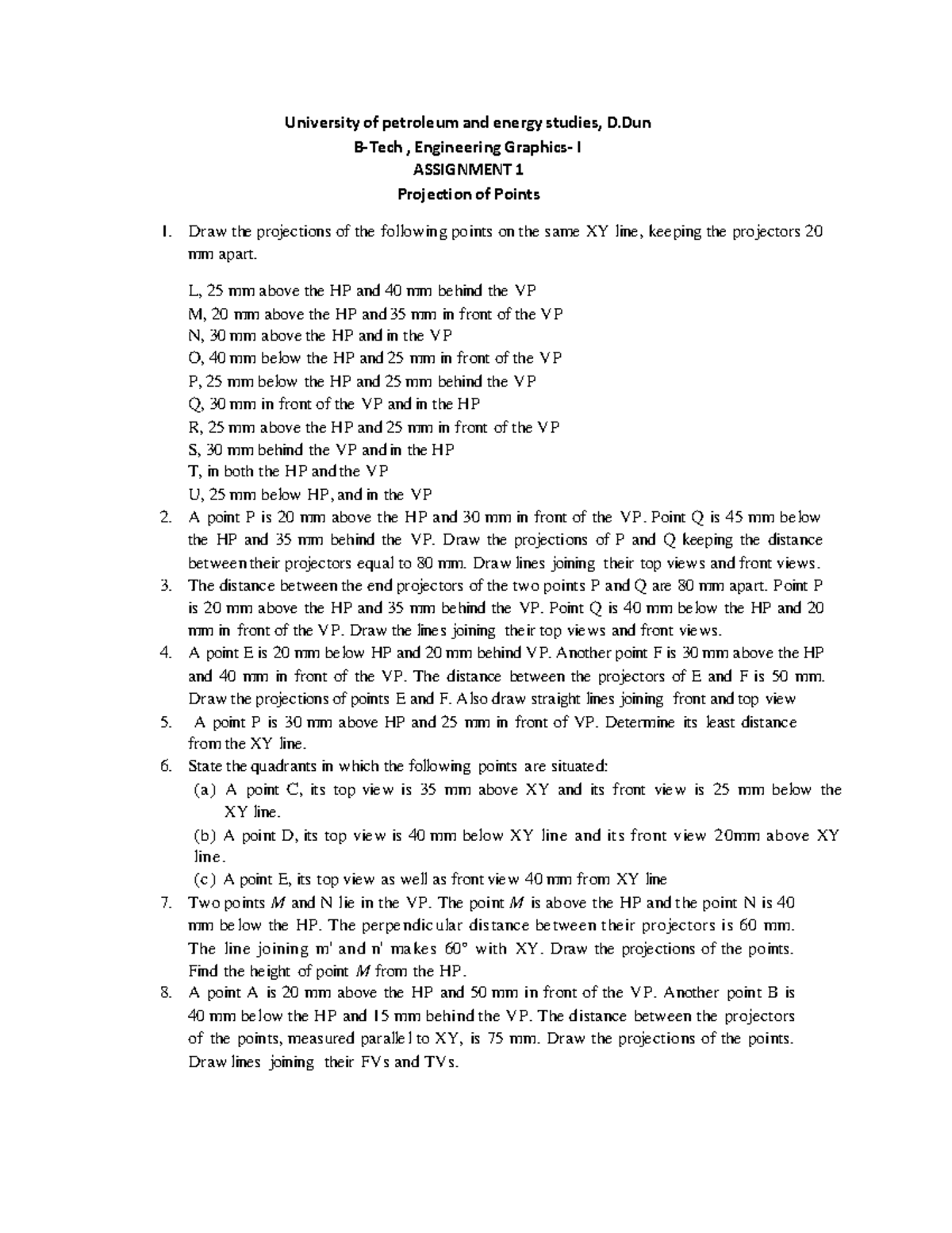 engineering drawing b tech assignment 1 pdf - University of petroleum ...