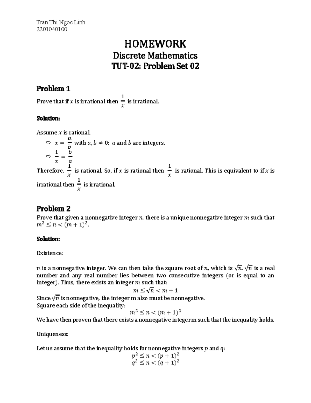 DMA - Homework 2 Solution - 2201040100 HOMEWORK Discrete Mathematics ...