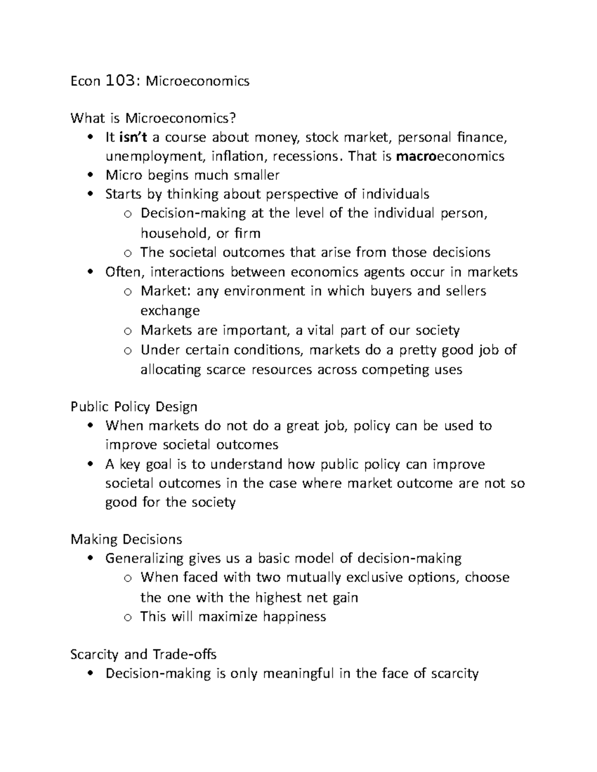 Econ 103 - lecture - Econ 103: Microeconomics What is Microeconomics ...