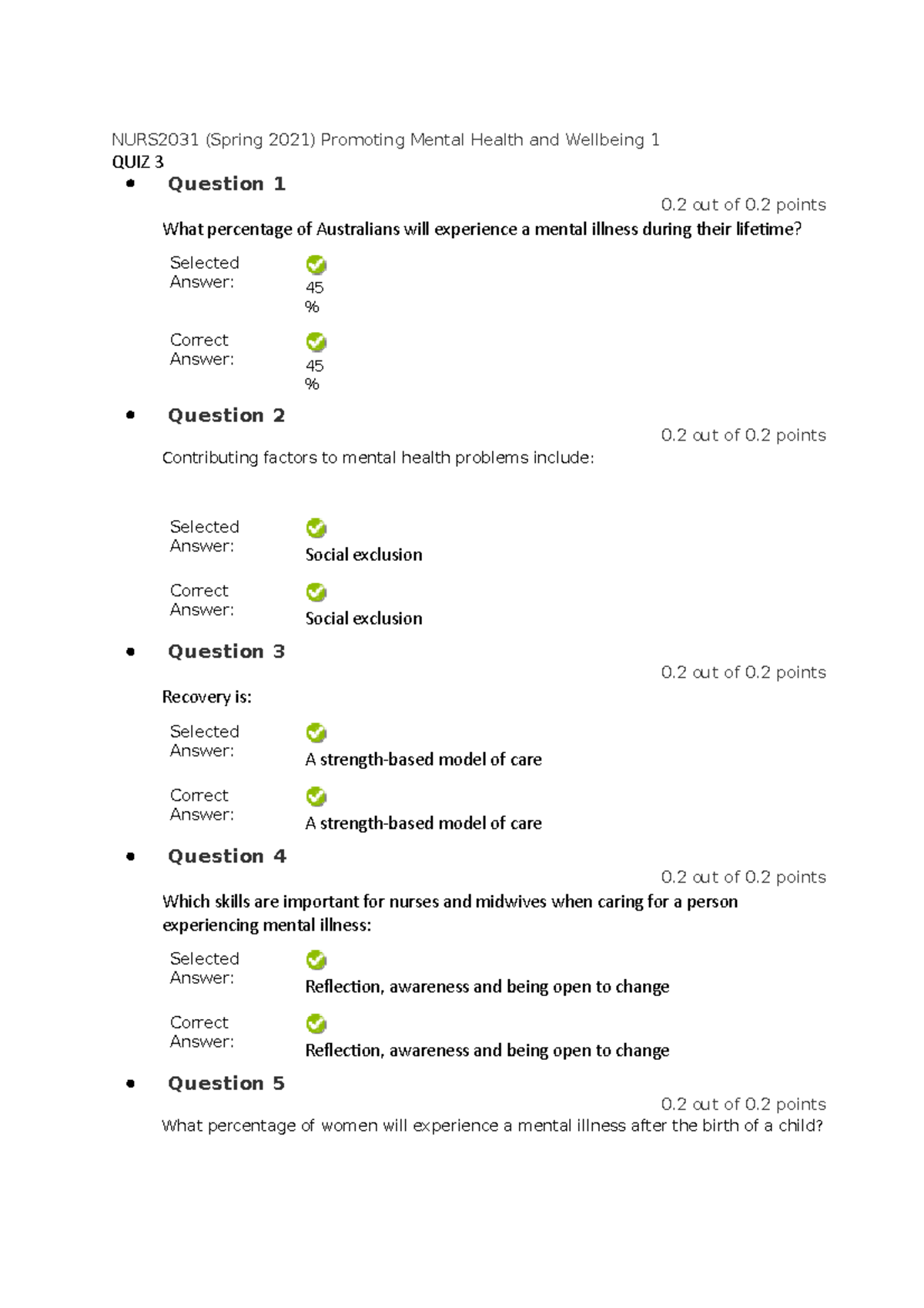 Mental Health and Wellbeing Quiz 